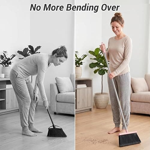 Zeawec Broom with Dustpan Combo Set, Long Handle Upright Standing Self-Cleaning Broom and Dustpan Set for Pet Hair & Dust Cleanup, Indoor Outdoor Use for Home, Kitchen, Office, Pink thumbnail 7