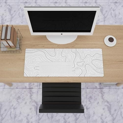 Ovenbird Large Gaming Mouse Pad with Stitched Edges, Minimalist Topographic Map Desk Mat, Extended XL Mousepad with Anti-Slip Base, Cool Desk Pad for Keyboard and Mouse, 31.5 x 11.8 in, White thumbnail 10