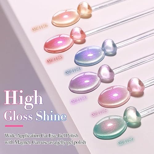 Double Rhythm Cat Eye Gel Nail Polish Set of 6 Same Color Same Bottle 0.5 Oz Shimmer Glitter with Magnet Holographic Reflective Magnetic UV Nail Polish Kit at Home (Mermaid Pink Rose-T6-31) thumbnail 6