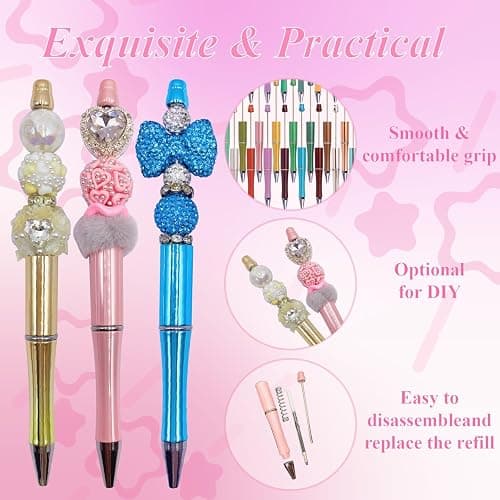 Htfunstore 20 Pcs DIY Beadable Ballpoint Pens-DIY Crafting for School Supplies-Teacher Gifts&Student Prizes,Party Favors Office,Accessories Supplies (Solid color) (Candy Purple) thumbnail 3