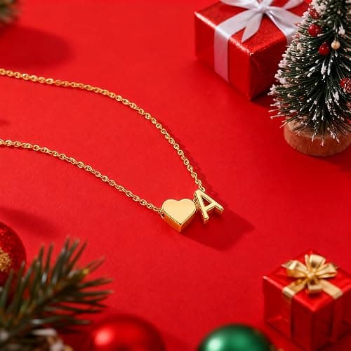 Turandoss Christmas Gifts for Grandkids - Dainty 18K Gold Plated Tiny Heart Initial A-Z Letter Pendant Necklace Stocking Stuffers for Teen Girls Jewelry thumbnail 5