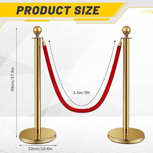 Ferraycle 6 Pcs 2026 Wedding Stanchions and Velvet Ropes Set, Gold | Stainless Steel Pole 5 ft Velvet Rope Crowd Control Barriers Opening Movie Party Red Carpet 360 Photo Booth Accessories thumbnail 2