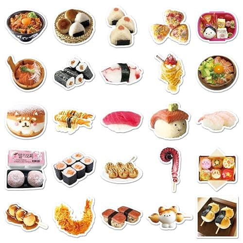 50Pcs Cute Sushi Roll Kawaii Japanese Food Vinyl Waterproof Stickers,Japanese Cuisine Stickers for Party Decorations,Gift Pack for Kids, Girls, Teens, Adults (JCuisine) thumbnail 6