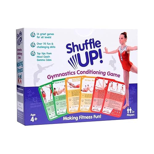 Shuffle Up Gymnastics Card Games - 70+ Fun & Active Skills Cards for Kids, Fitness Cards Develop Fundamentals, Stamina & Strength, Easy to Play for Kids | Multiple Skills Level Cards Include 2 Dices - Gymnastics Card Games