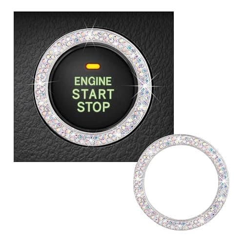 Kewucn Bling Crystal Double Rhinestone Car Engine Start Decoration Ring, Sparkling Push Start Button Sticker, Key Ignition & Knob Ring Decoration, Bling Car Interior Accessory(AB) - Image 1