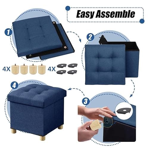BRIAN & DANY Small Ottoman with Storage, Foot Stool Ottoman Storage Cube, Foot Rest for Couch with Legs, Navy Blue 15" x 15" x 15" thumbnail 8