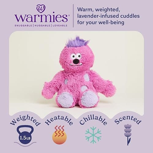 Warmies Microwavable & Weighted Stuffed Animals, Pink Monster - Heated Stuffed Animal Plushie for Warmth & Comfort - Cute Soft Plush Toys for Adults & Children (Boys, Girls, Babies & Toddlers) thumbnail 2