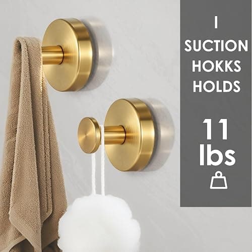 PZTO Suction Cup Hooks:Metal Hanger,for Galss Window Door & Tile Wall,Shower Bathroom Towel Holder Hanging Hook, 2 Pack (Antique Gold) thumbnail 3