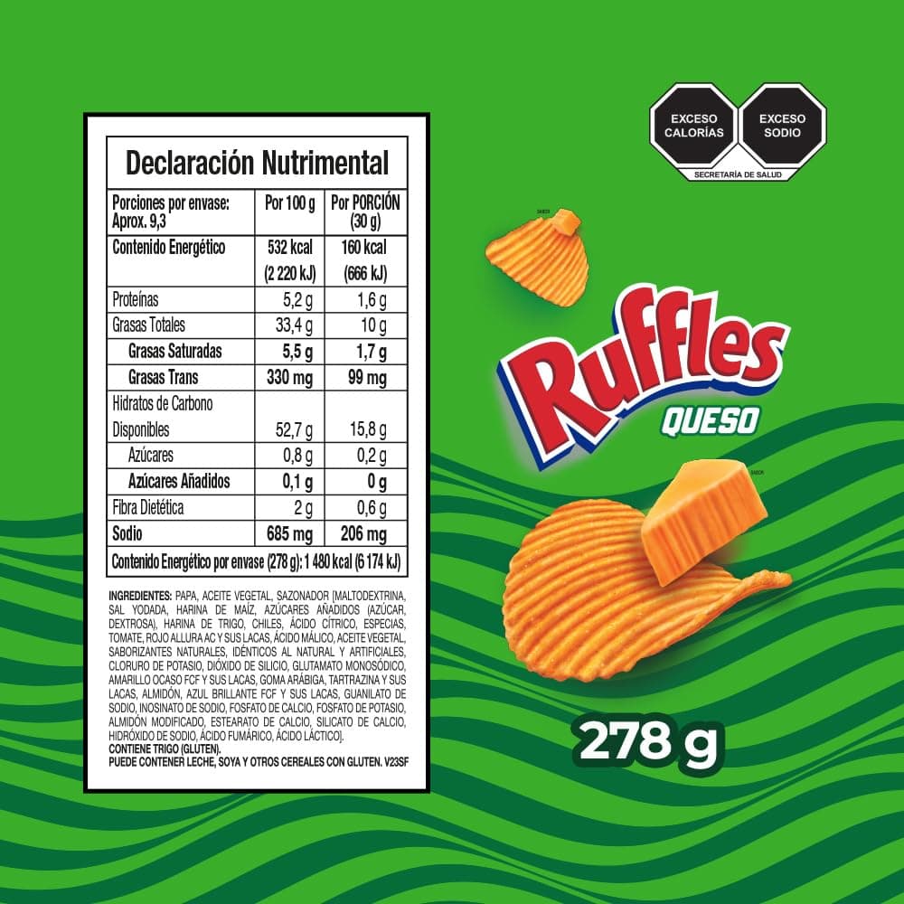 Sabritas Ruffles Sabor a Queso Papas Fritas 278 g thumbnail 2