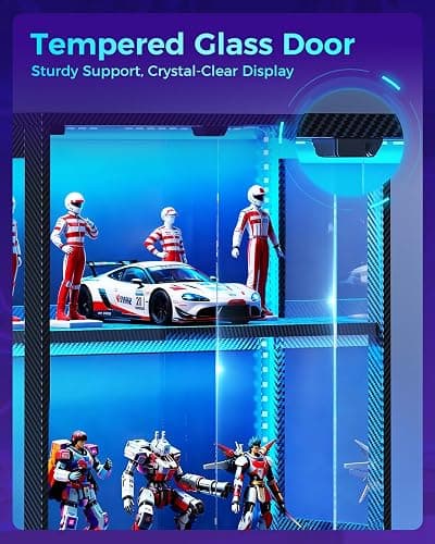 AODK Display Case with RGB Lights, 4-Tier Display Cabinet with Glass Doors and Storage Shelves, Glass Display Cabinet Shelf for Collectibles, Black Curio Cabinet for Game Room thumbnail 4