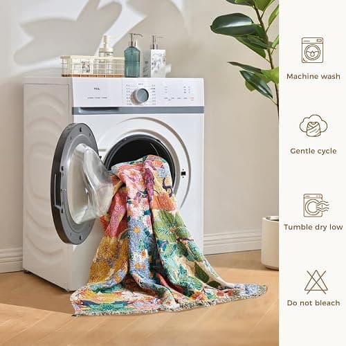 LUTBM Boho Throw Blanket for Bed Cotton Summer Blankets for Bedroom Living Room All Season Lightweight Floral Embroidery Reversible Twin Quilt for Couch Sofa Chair 60"x80" Home Decor thumbnail 8