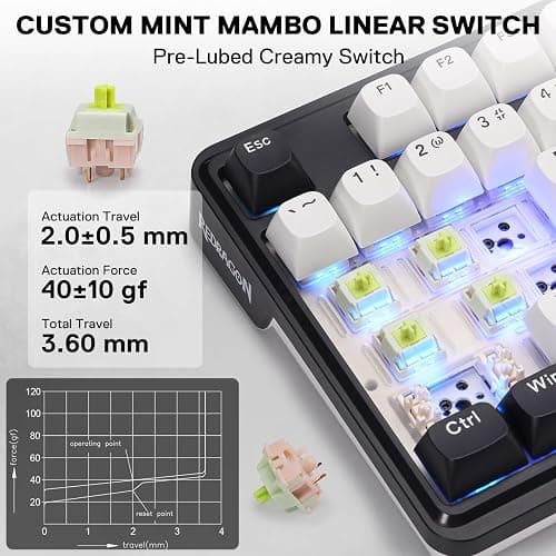 Redragon K745 PRO Wireless Gasket RGB Gaming Keyboard, 108 Keys Mechanical Keyboard w/Extra 4 Hotkeys, Hot-Swap South-Facing LED Socket, 5-Layer Noise Dampening, Round PBT Keycaps, Mint Mambo Switch thumbnail 6