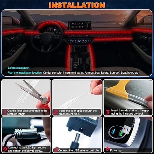 Jushope Interior Car LED Strip Lights with Wireless APP and Remote Control, RGB 5 in 1 Ambient Lighting Kits with 236 inches Fiber Optic, 16 Million Colors Car Neon Lights, Sync to Music thumbnail 8