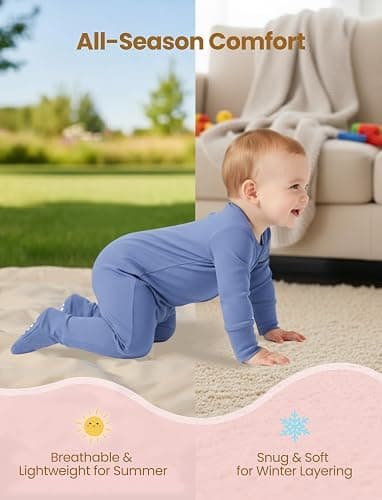 PATPAT Baby Footies Boys Girls - Bamboo Viscose - Zipper & Non-Slip Soles Romper Mitten - Footed & Footless Infant Clothes thumbnail 6