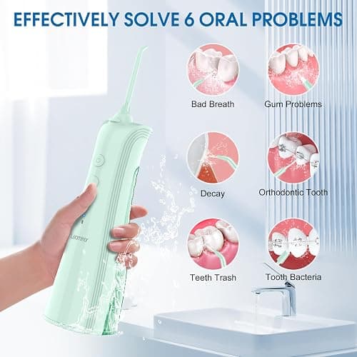 Leominor Water Flosser - 5 Modes Cordless Portable Oral Irrigator, IPX7 Waterproof, Rechargeable Teeth Cleaner Professional Flossing Cleaning Pick for Home Travel (Green) thumbnail 2