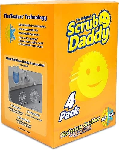 Scrub Daddy®, The Original Scrub Daddy - FlexTexture Sponge, Soft in Warm Water, Firm in Cold, Deep Cleaning, Dishwasher Safe, Multi-use, Scratch Free, Odor Resistant, Functional, Ergonomic, 4ct Roll - Image 1