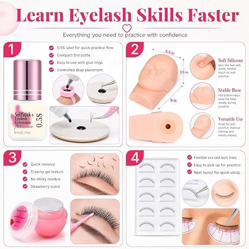 Lash Kits Extensions Kit for Beginners Eyelash Lash Kit for Beginners | Lash Extension Kit with Lash Mannequin Head Lash Extension Practice Kit Starter Kit with Everything thumbnail 7