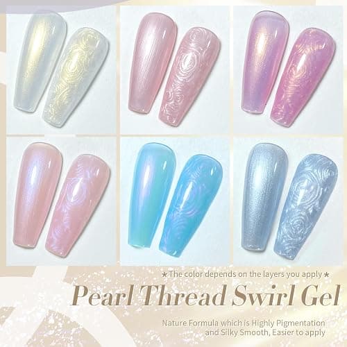 Born Pretty Vernis Gel Semi-Permanent Nacré, Vernis à ongles en Perle Spirale Rose Blanc Bleu Pearl Effet Sirène Brillant Vernis avec Fil UV LED Soak Off Nail Art, 7ML 6PCS - 7ml - Rose Blanc Bleu Perle 6pcs thumbnail 9