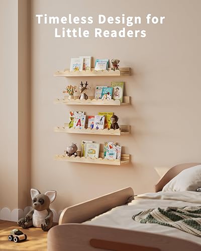 Shario Nursery Book Shelves, 4-Pack Wood Floating Shelves for Wall Kids, Scalloped Shelves, Wall Book Shelves for Bedroom Kids, Toddler Room, Baby Room, Nursery Decor(Wood, 16.5 Inches) thumbnail 6