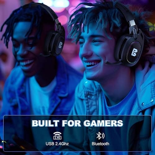 BENGOO Wireless Gaming Headset for PS5 PS4 PC Mac Nintendo Switch, Bluetooth Over-Ear Headphones with Noise Isolating Microphone, Low Latency, RGB, 50H Battery, Wired Mode for Xbox Series - Black - Black thumbnail 9