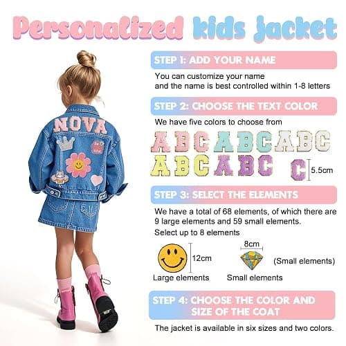 Gowelly Personalized Kids Denim Jean Jacket with Name Patche-Toddler Jacket | Back to School Outfits Clothes for Girls&Boy, Personalized 1-10 T Year Old Birthday Gifts from Grandmom Mom Aunt thumbnail 4