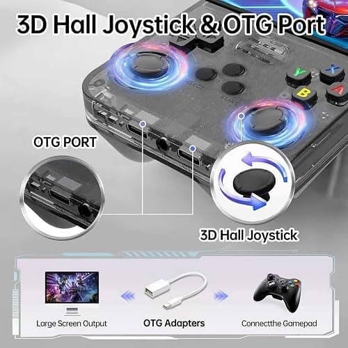 R36S Retro Spielkonsole, 3,5 Zoll IPS Bildschirm, 128GB Speicher, 40.000 Vorinstallierte Spiele, Tragbare Handheld Konsole für Kinder und Erwachsene, Multi-Emulator Unterstützung, Violett (Black) thumbnail 5