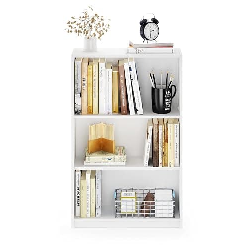 Furinno Jaya Book Shelf, 3-Tier Bookshelf, Bookcase with Adjustable Shelves, 9.5 x 24.5 x 40.3, for Organization and Storage, for Living Room, Bedroom, Home Office, White thumbnail 8