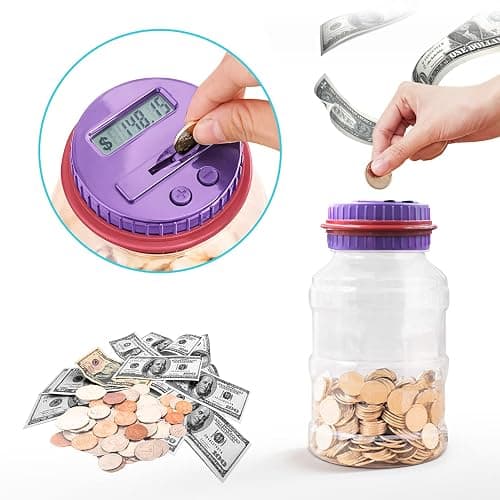 Large Piggy Bank for Adults Kids, Vcertcpl Digital Coin Counting Bank with LCD Counter, 1.8L Capacity Coin Bank Money Jar for Adults, Designed for All US Coins (Purple) thumbnail 6
