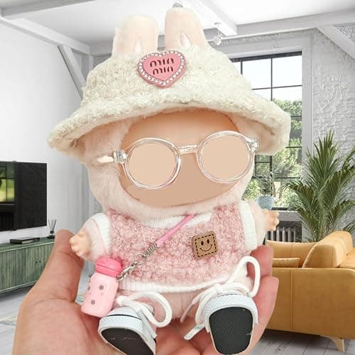 Doll Clothes Set 5-Piece for 15cm/17cm Dolls- Trendy Outfit Fits 7 inch Doll Collectible - Hat, Shirt, Canvas Shoes, Glasses, Water Bottle (Girls, 17cm/7inch) thumbnail 2