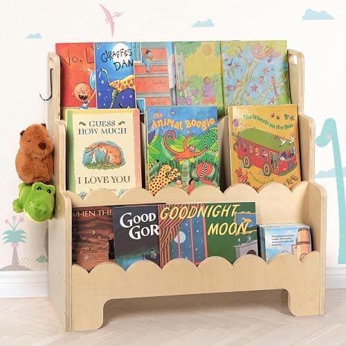 Tohiasen Kids Bookshelf Wooden 3-Tier, Scalloped Book Shelf for Kids Rooms, Front Facing Toddler Montessori Bookshelf, Baby Nursery Book Shelves Kids Classroom Bookshelf Bookcase - Image 1