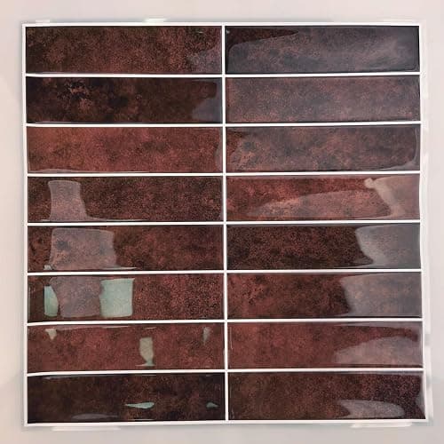 Alwayspon 10 Sheets 12" x12'' Retro Red 3D Vinyl Backsplash Tiles, Self-Adhesive Peel and Stick Wall Tile Stickers Stick on Subway Tiles for Kitchen Bathroom Wall thumbnail 3