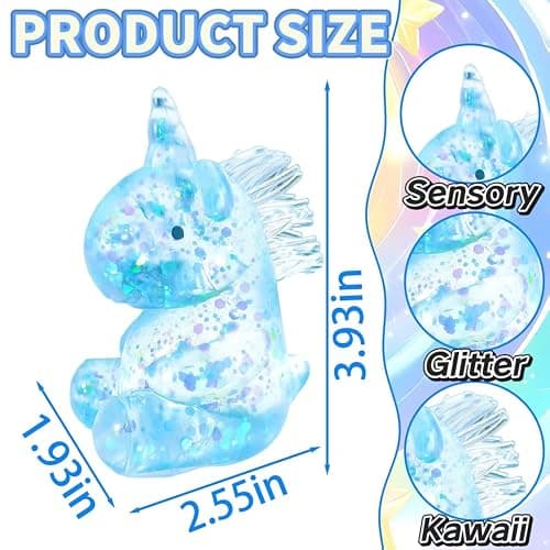 1Pcs Glitter Stress Relief Unicorn Squishy Toy Cute Malt Sugar Filled Unicorn Squishy Sensory Fidget Toy for Kids Adults Anxiety Relief Birthday Party Favors Gift (Blue) thumbnail 2