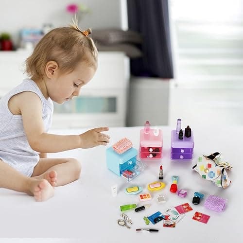 72Pcs Dollhouse Mini Jewelry Storage Case Handbag Towel Cosmetic Set Bathroom Acessories Toothbrush Shampoo Perfume Hair Dryer Comb Purse Decor DIY Doll Backpack Girl Micro Scene thumbnail 6