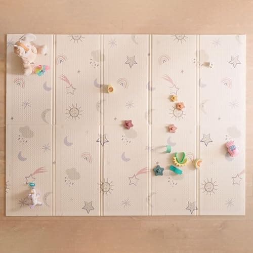 Nuby Foldable Reversible Baby Play Mat, 150 x 200 cm, XXL, 0M+, Rainbow | Waterproof Floormat, Easy to Clean with 2 Designs, Folds up for Easy Storage, Perfect for Fun Safe Baby & Toddler Play - Image 1