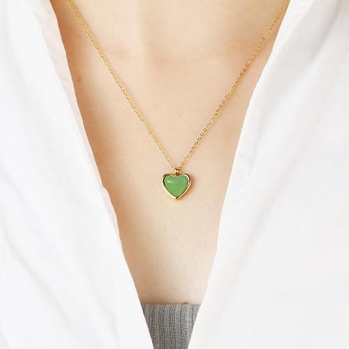 SmileBelle Heart Necklace for Women,Black Tourmaline Protection Red Carnelian Rose Quartz Necklace as Easter Basket Stuffers,Pink Jewelry Moonstone Green Necklaces as ST Patricks Day Jewelry for Women thumbnail 4