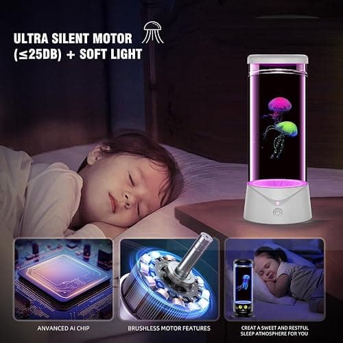 BiKiBao Jellyfish Lamp 9 Color Changing 2 Mode Portabe Jelly Fish Night Light LED Mood Lamp Home Decor for Room Office Night Light Liquid Motion Lamp Ideal Gift for Kids (White) thumbnail 4