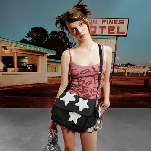 GUSTANO Y2K Messenger Bag for Women, Lightweight Spacious Stars Tote Purse with Cute Coin Purse, Crossbody Shoulder Bag thumbnail 3