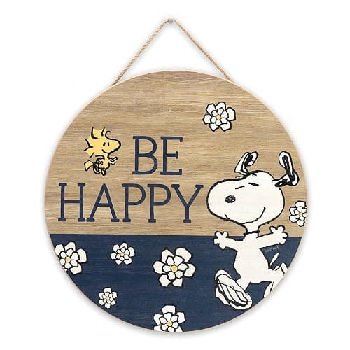 Peanuts Snoopy Be Happy Round Hanging Wood Wall Decor - Fun Snoopy Sign for Home Decorating - Great Gift Idea - Image 1