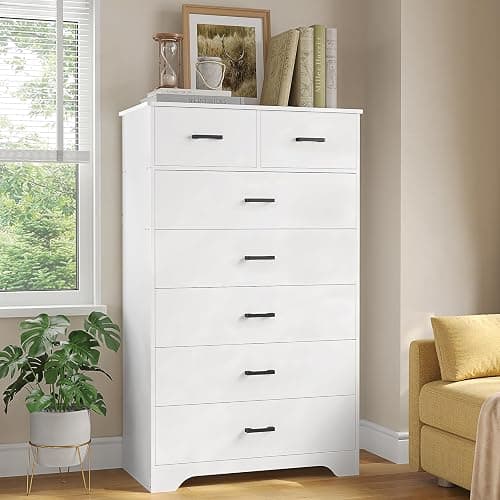 Hasuit Tall Dresser for Bedroom, White Large Chest of Drawers, 55.6'' High Dressers with 7 Drawers, Modern Wooden Vertical Storage Clothes Closet Organizer thumbnail 7