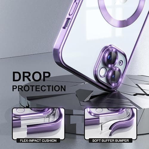 Misea Magnetic for iPhone 15 Case Compatible with MagSafe [Never Yellowing] [Military Grade Drop Protection] Full Camera Lens Protector Plating Soft Clear Phone Case for Women, Purple thumbnail 4