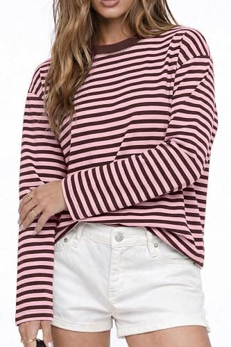 CHYRII Women Oversized Striped Long Sleeve T Shirt Fashion 2026 Crewneck Casual Fall Spring Tops Y2K Clothes thumbnail 5