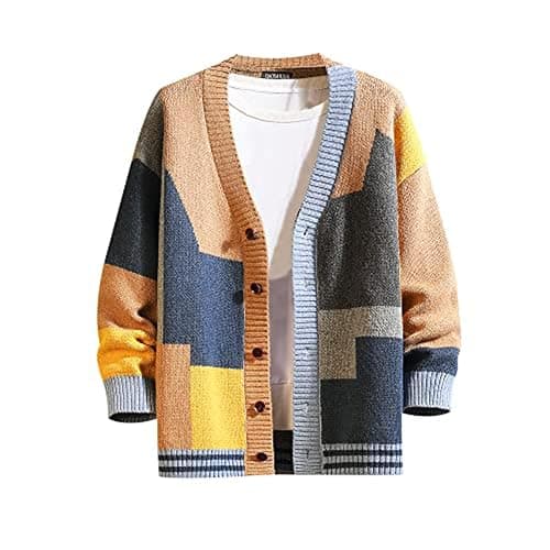 GURUNVANI Cardigan Sweater for Men Knitted Long Sleeve Sweaters with Buttons - Image 1