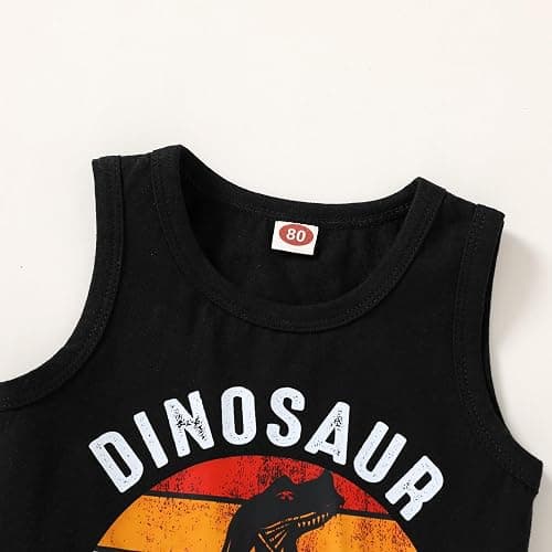 YOUNGER TREE Toddler Baby boy summer clothes Beaches Love Me Sleeveless Vest Tops+Shorts Kid Casual outfits - 6-12 Months - Black Dinosaur thumbnail 3