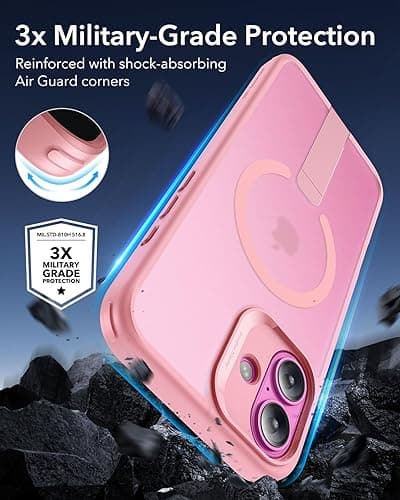 ESR for iPhone 16 Case with Kickstand, Compatible with MagSafe, Magnetic Military-Grade Shockproof Fully Adjustable Flickstand Phone Case, Boost Series, Frosted Pink thumbnail 5