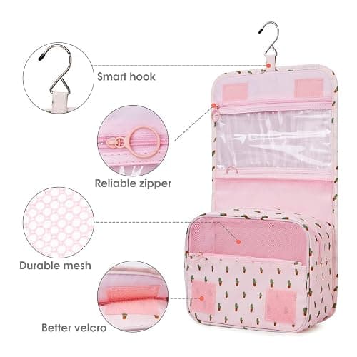 Narwey Small Hanging Travel Toiletry Bag for Women, Travel Bag for Toiletries, Makeup Bag Organizer Make Up Bags Cosmetic Bags for Girls (Cactus) thumbnail 5