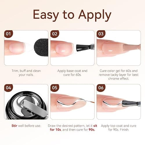 Makartt Chrome Gel Nail Polish Set: Metallic Gel Nail Polish, Silver and Gold 3D Metal Painting Gel for Nail Art Soak off UV/LED Glossy Mirror Effect Nail Gel for Home Salon DIY Manicure（2pcs） thumbnail 7