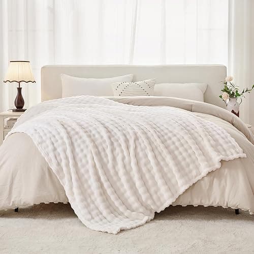 3D Bubble Plush Blanket Textured Fleece Throw Soft Warm Cozy Blanket Couch Bed Throw Snow White 50x60 Inches thumbnail 4