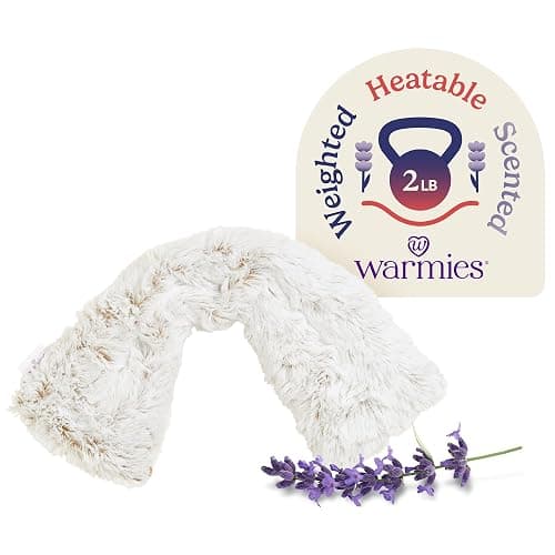 warmies Microwavable Neck & Shoulder Wrap - Heating & Cooling Plush Pad for Calming Relaxation - Weighted & Heated Neck Warmer with Scented Lavender - Microwave Heat Pad for Aches & Pain – Brown - Image 1