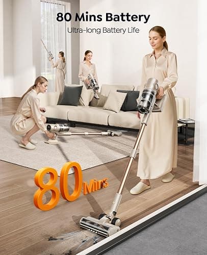 Cordless Vacuum Cleaner,80Mins/50kpa Vacuum Cleaners for Home,Stick Vacuums with Self-Standing,Touch Screen,LED Headlights, Anti-tangle,Rechargeable,Lightweight,for Carpet,Hard Floor, Pet Hair(P7 Pro) thumbnail 7