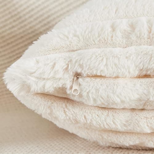 Joyouth Pack of 2,Double-Sided Faux Fur Plush Decorative Throw Pillow Covers Fuzzy Striped Soft Pillowcase Cushion Covers for Sofa Couch Bedroom White 16x16 inch thumbnail 3